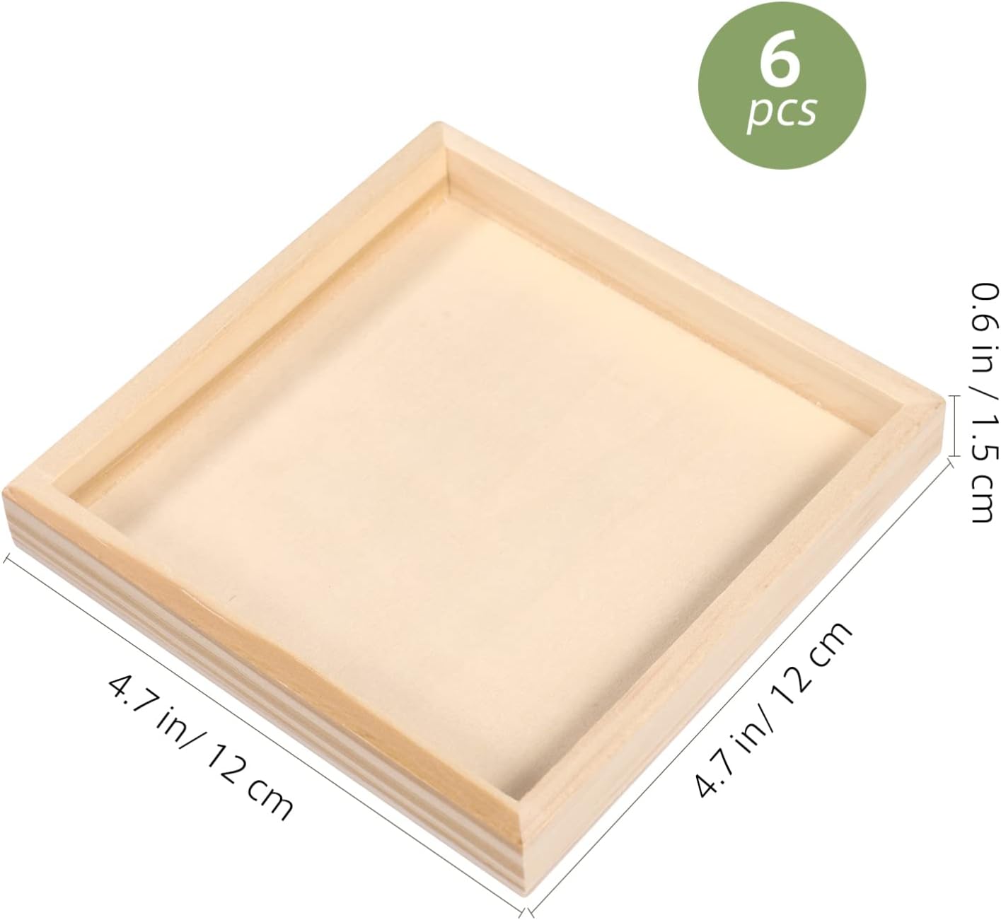 6 Pack Unfinished Square Wooden DIY Craft Trays