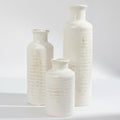 3pc Ribbed White Ceramic Vases