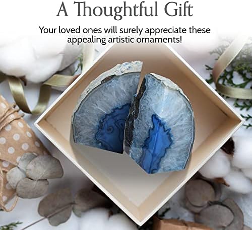 Blue Polished Agate Geode Bookends