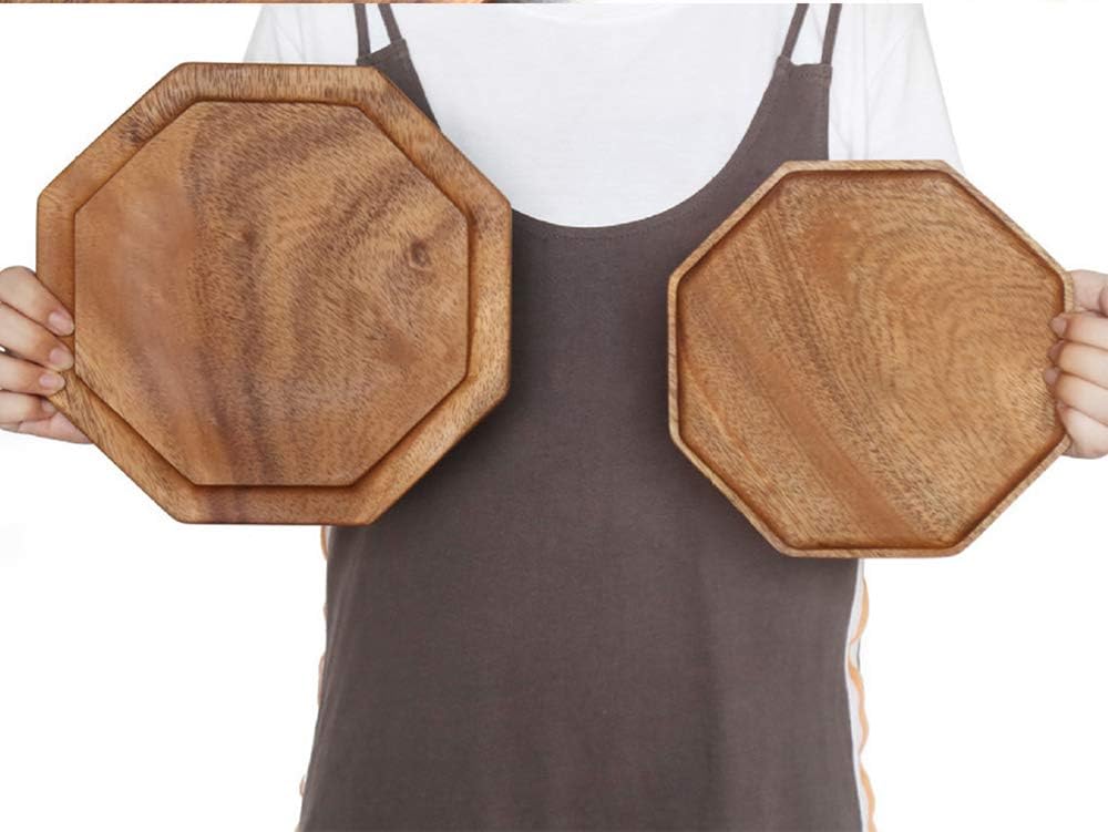 2 Pcs Round & Square Acacia Wood Serving Trays