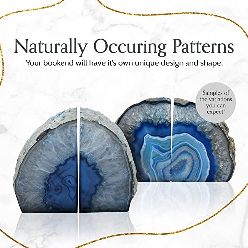 Blue Polished Agate Geode Bookends