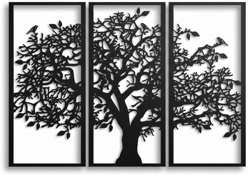 3pc Black Family Tree Metal Wall Art