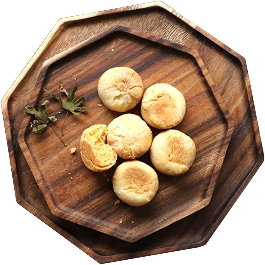 2 Pcs Round & Square Acacia Wood Serving Trays