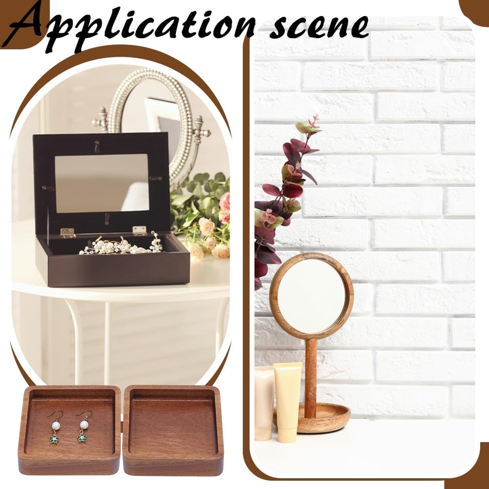 6Pcs 3.9 Inch Square Acacia Wood Mini Jewelry Trays