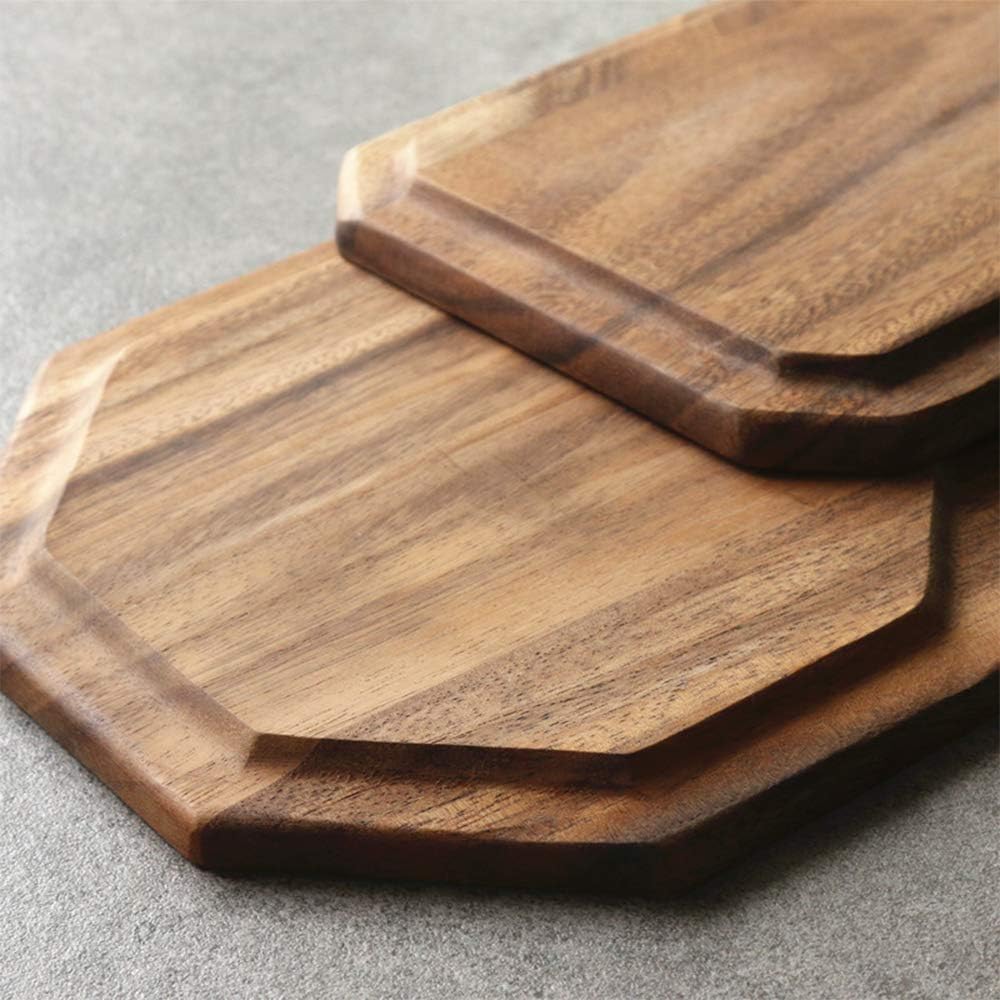2 Pcs Round & Square Acacia Wood Serving Trays
