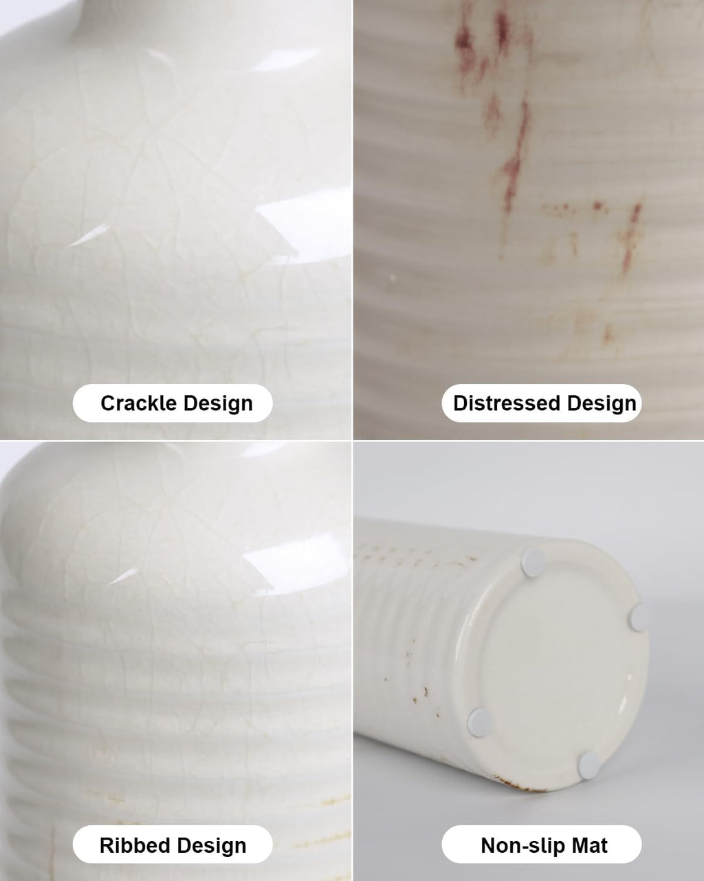 3pc Ribbed White Ceramic Vases