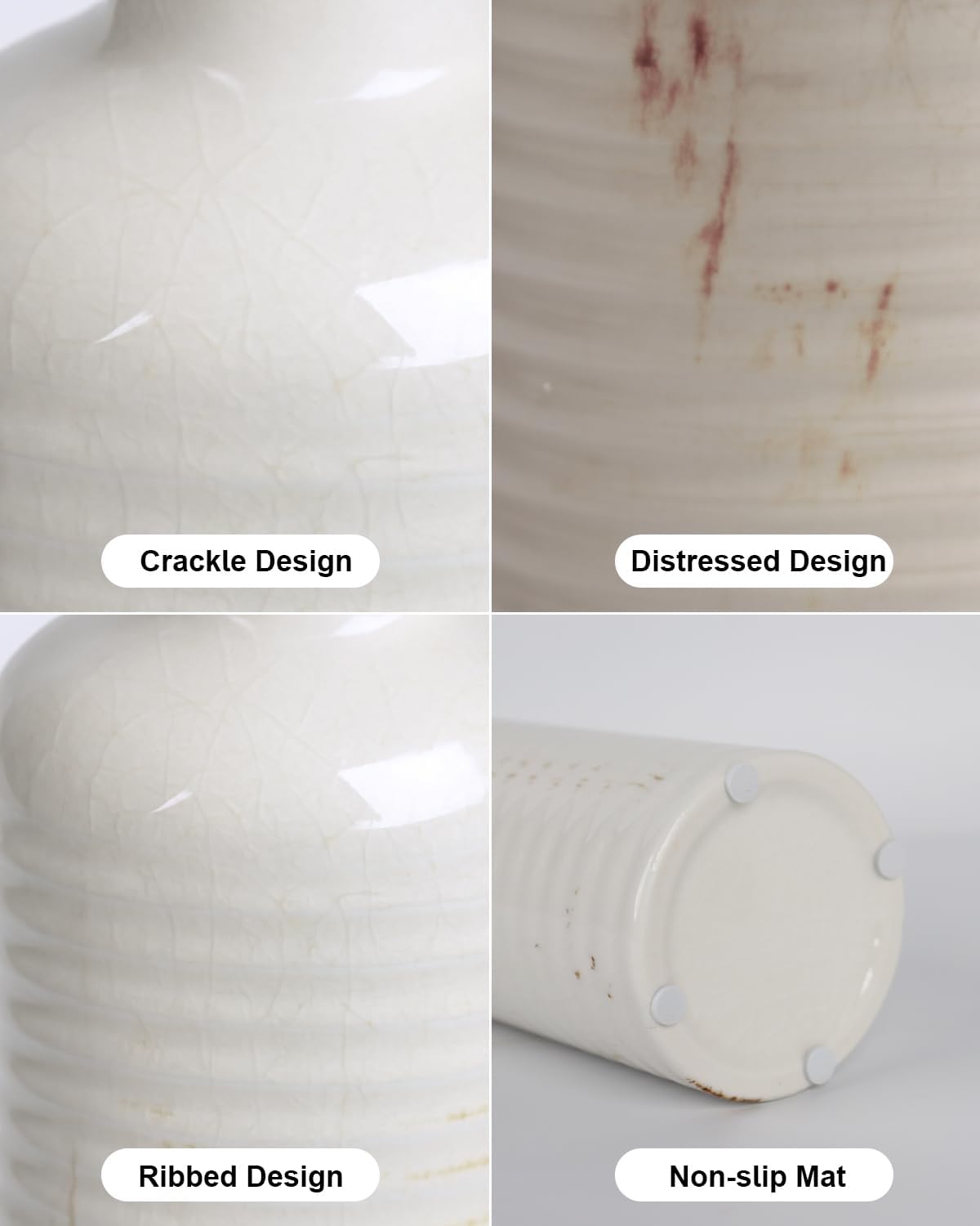 3pc Ribbed White Ceramic Vases