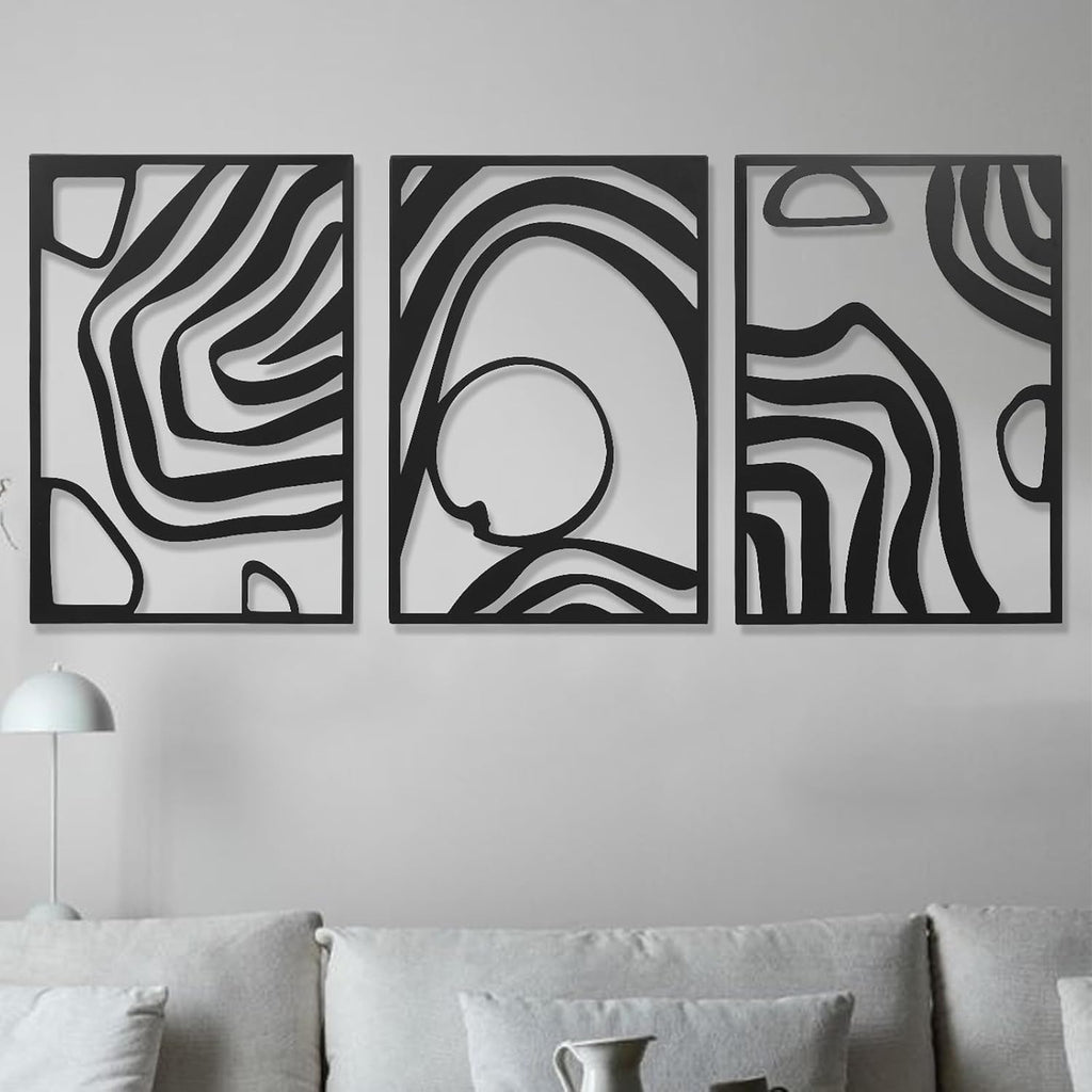 3pc Black Hollow Geometric Metal Wall Art