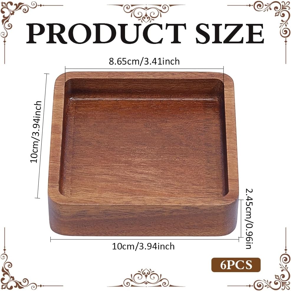 6Pcs 3.9 Inch Square Acacia Wood Mini Jewelry Trays