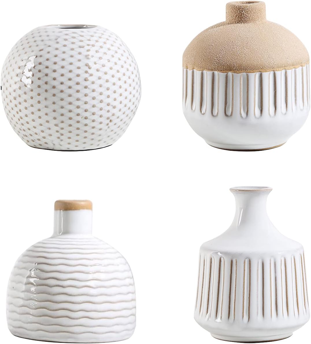 4pc White Boho Ceramic Vases