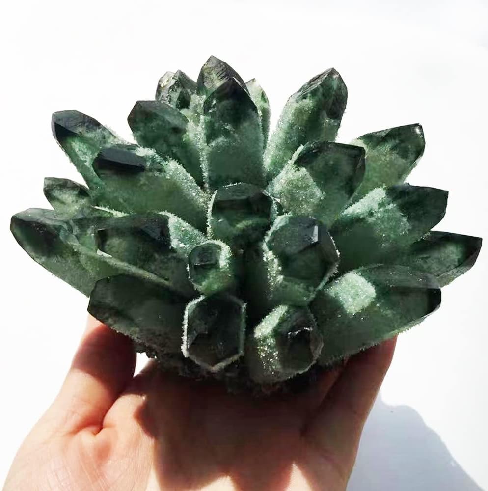 Green Ghost Phantom Quartz Crystal Cluster