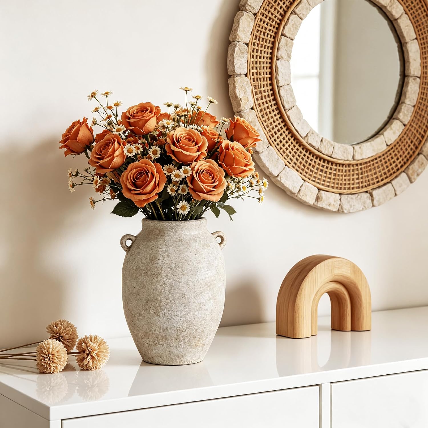 Beige Handle Farmhouse Terracotta Vase