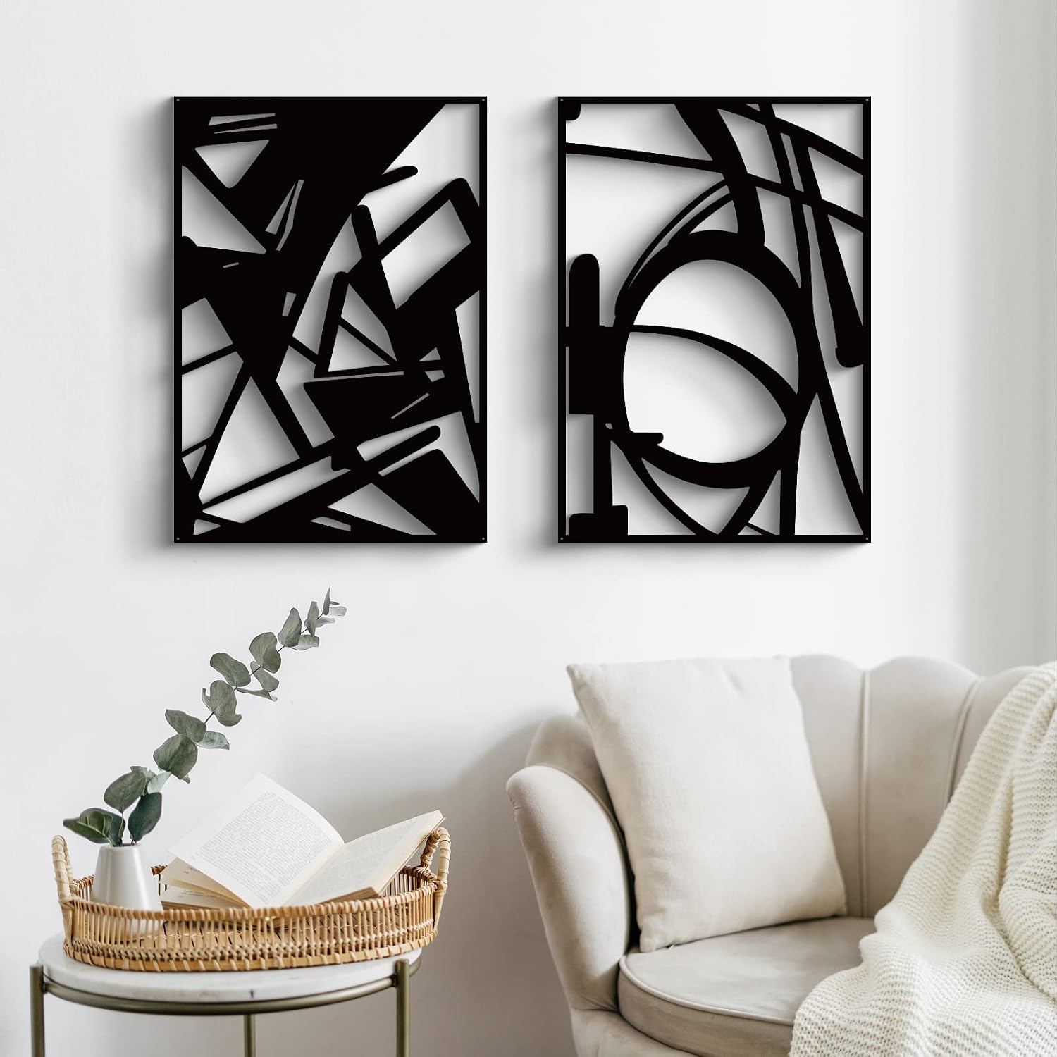 4 Pack 16×11 Inch Black Single Line 3D Metal Abstract Wall Art
