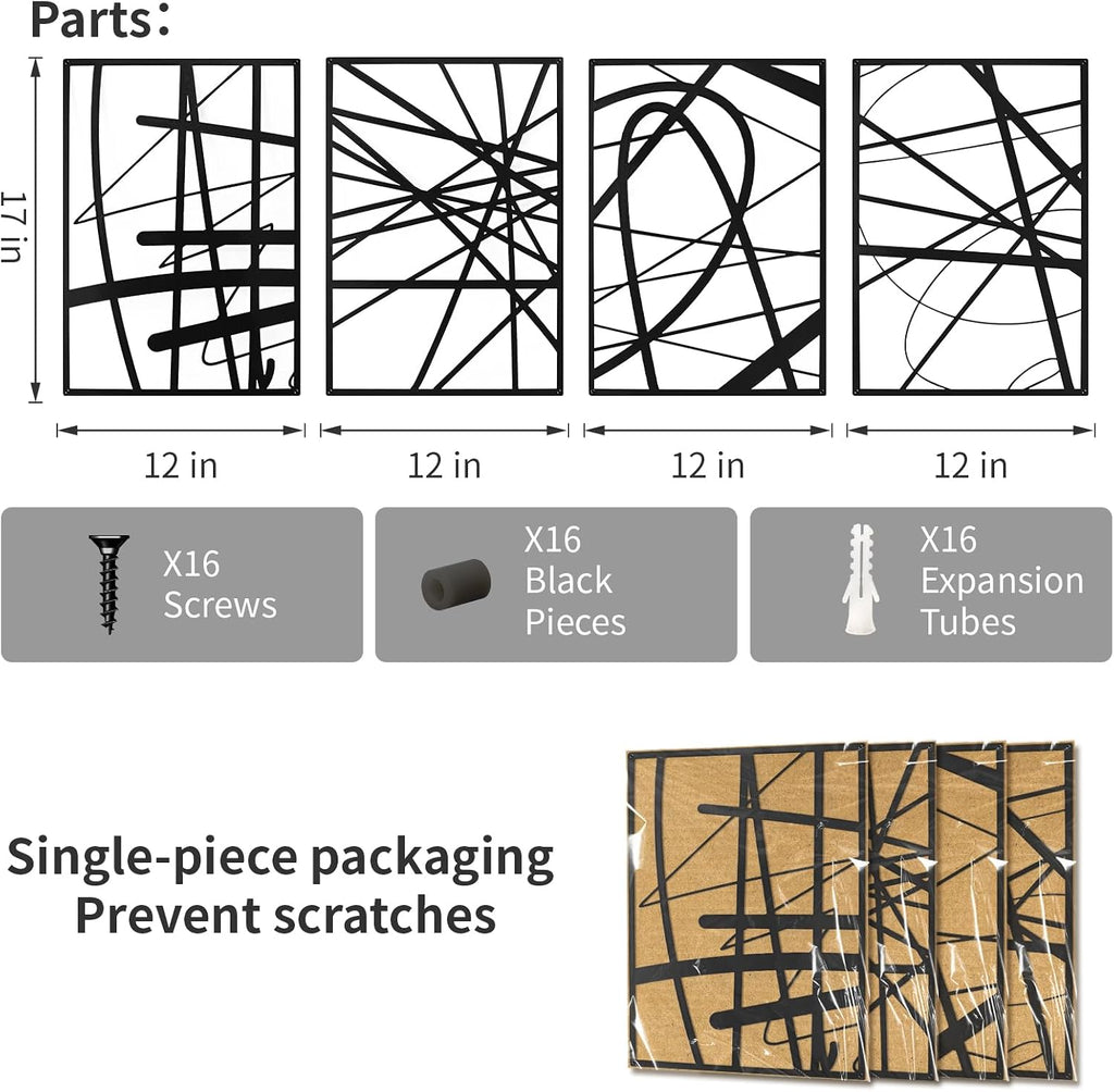 4pc Black Line Metal Wall Sculptures