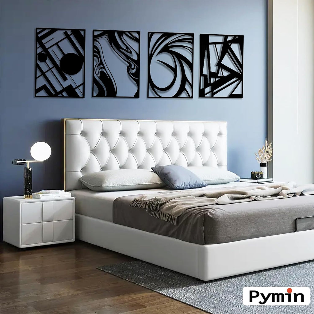4 Pack 22.5×15.7 Inch Matte Black 3D Single Line Metal Wall Art