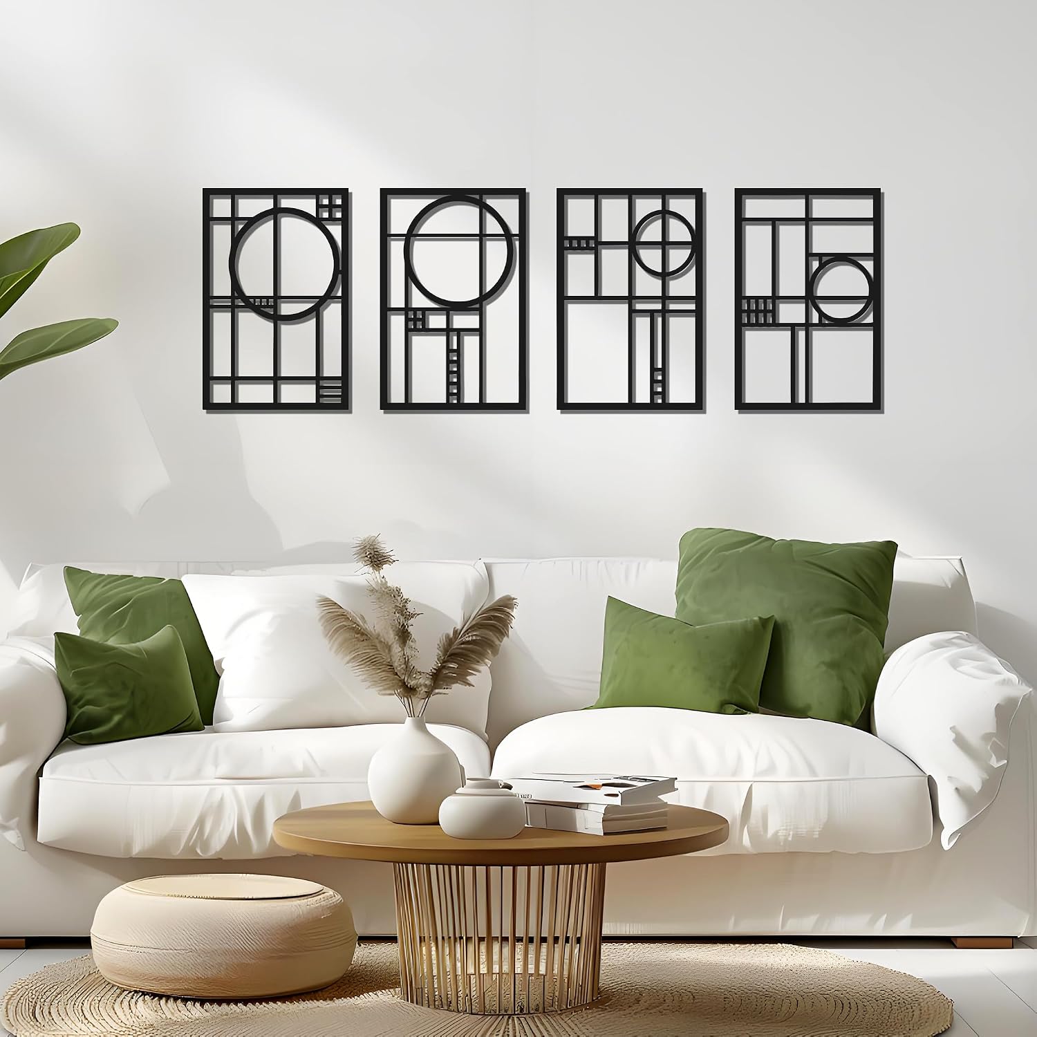 4 Pack 45.3×15.7 Inch 3D Geometric Black Metal Abstract Wall Art Set