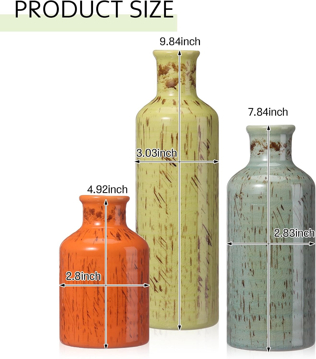 3pc Boho Vases with Wooden Tray Set