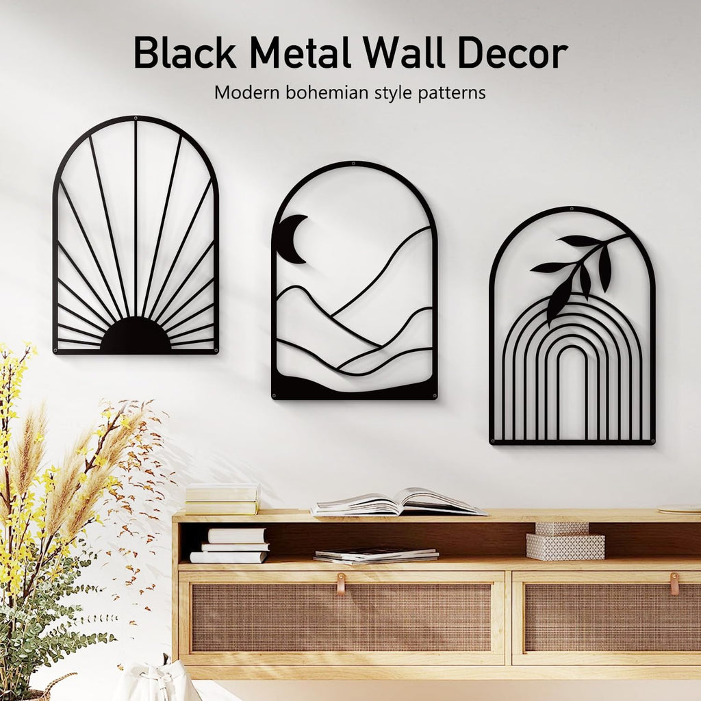 3pc Boho Sun Mountain Metal Wall Art