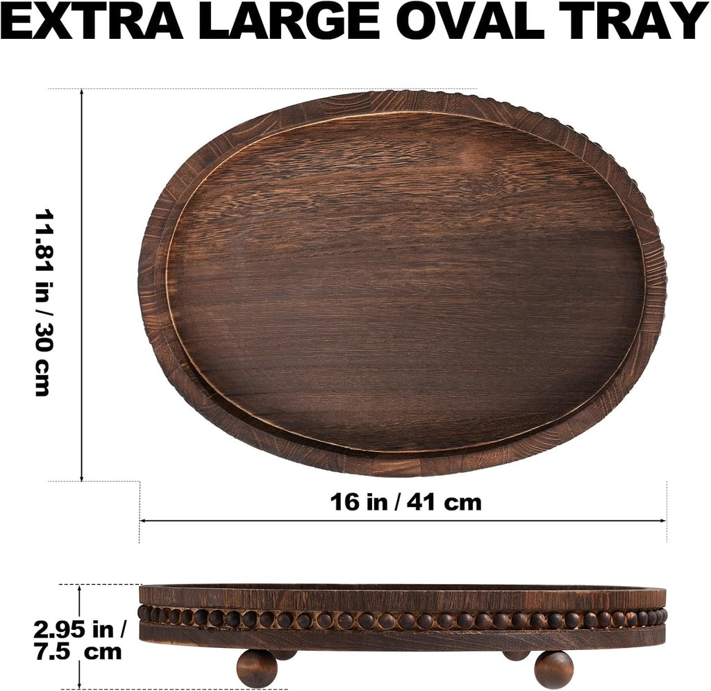16×11.8 Inch Beaded Farmhouse Wooden Decor Serving Tray