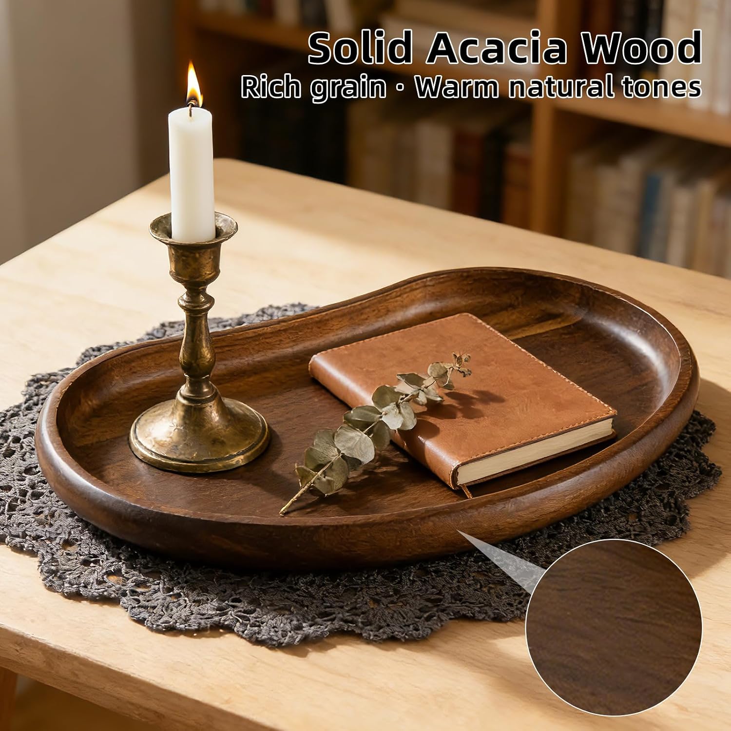 Handmade Solid Acacia Wood Catchall Jewelry Tray