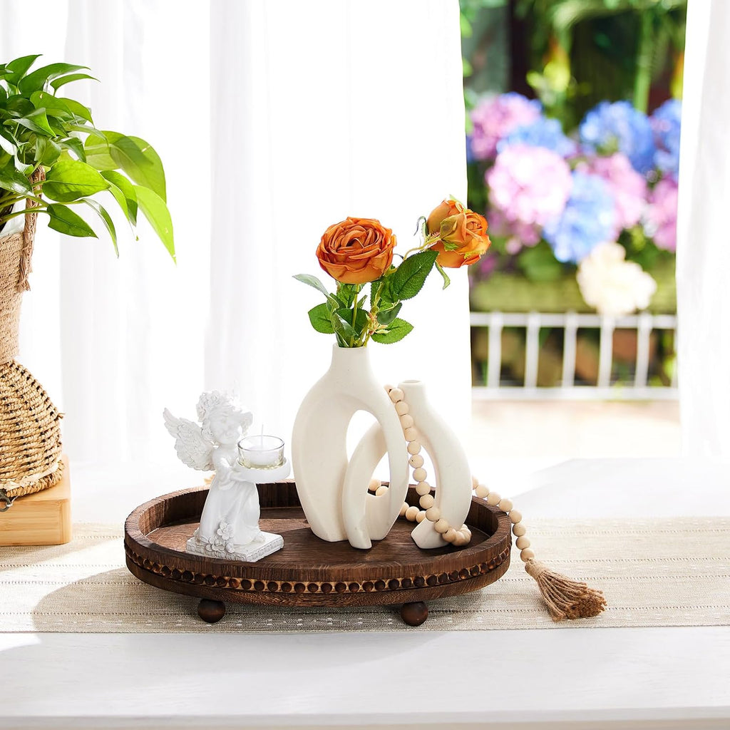 16×11.8 Inch Beaded Farmhouse Wooden Decor Serving Tray