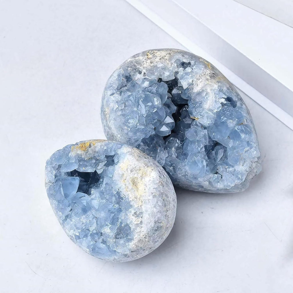 Blue Celestite Geode Egg with Stand