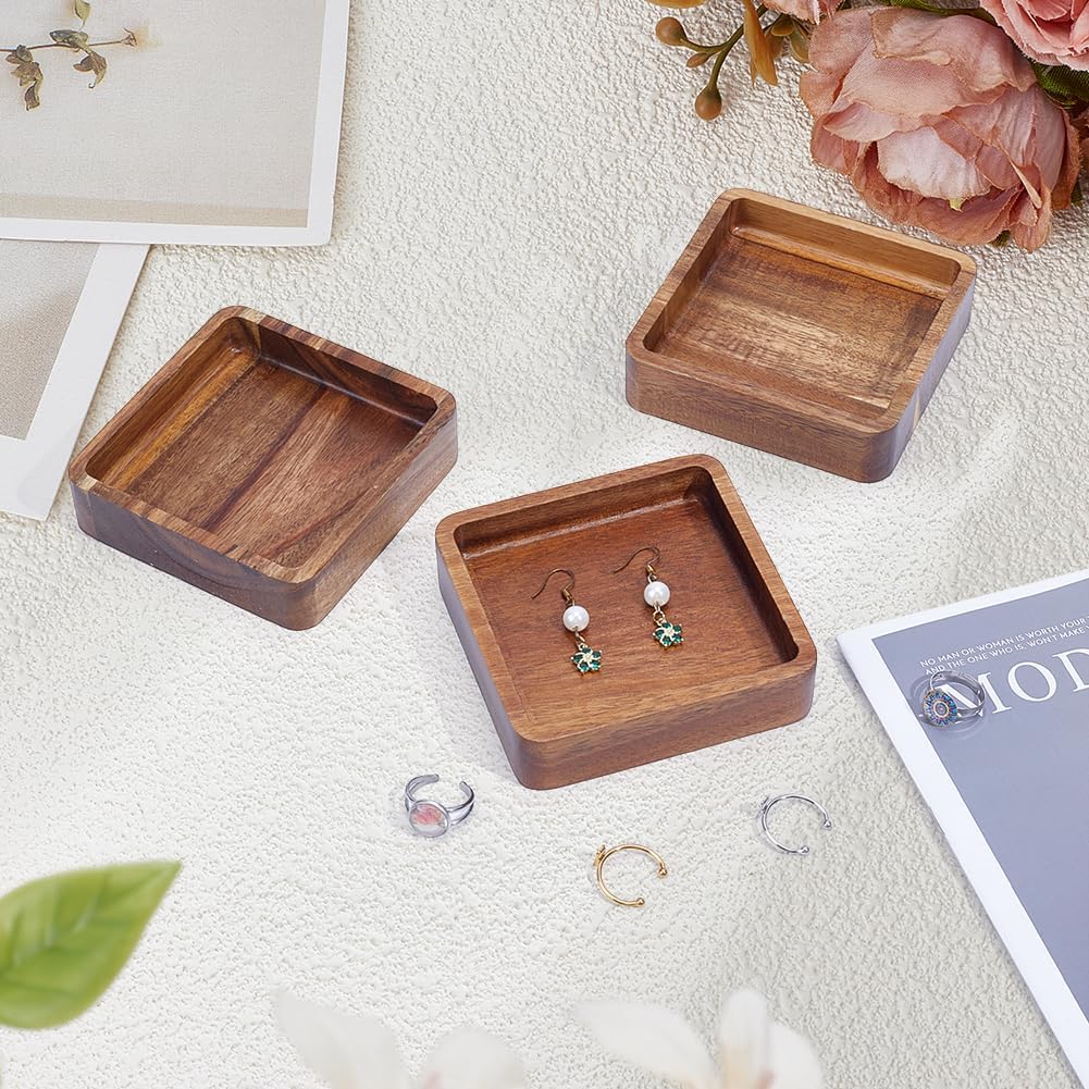 6Pcs 3.9 Inch Square Acacia Wood Mini Jewelry Trays