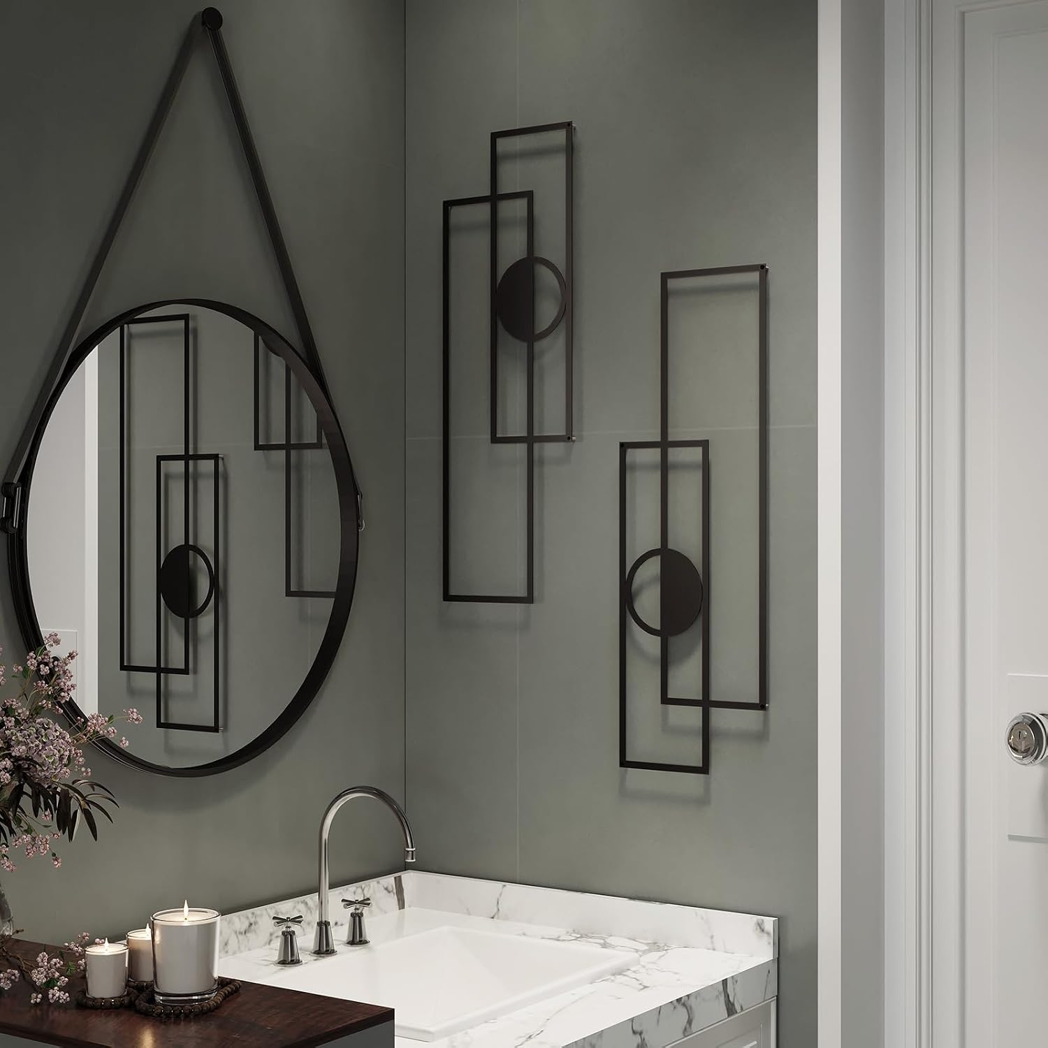 4Pcs 3D Layered Abstract Black Metal Geometric Wall Art