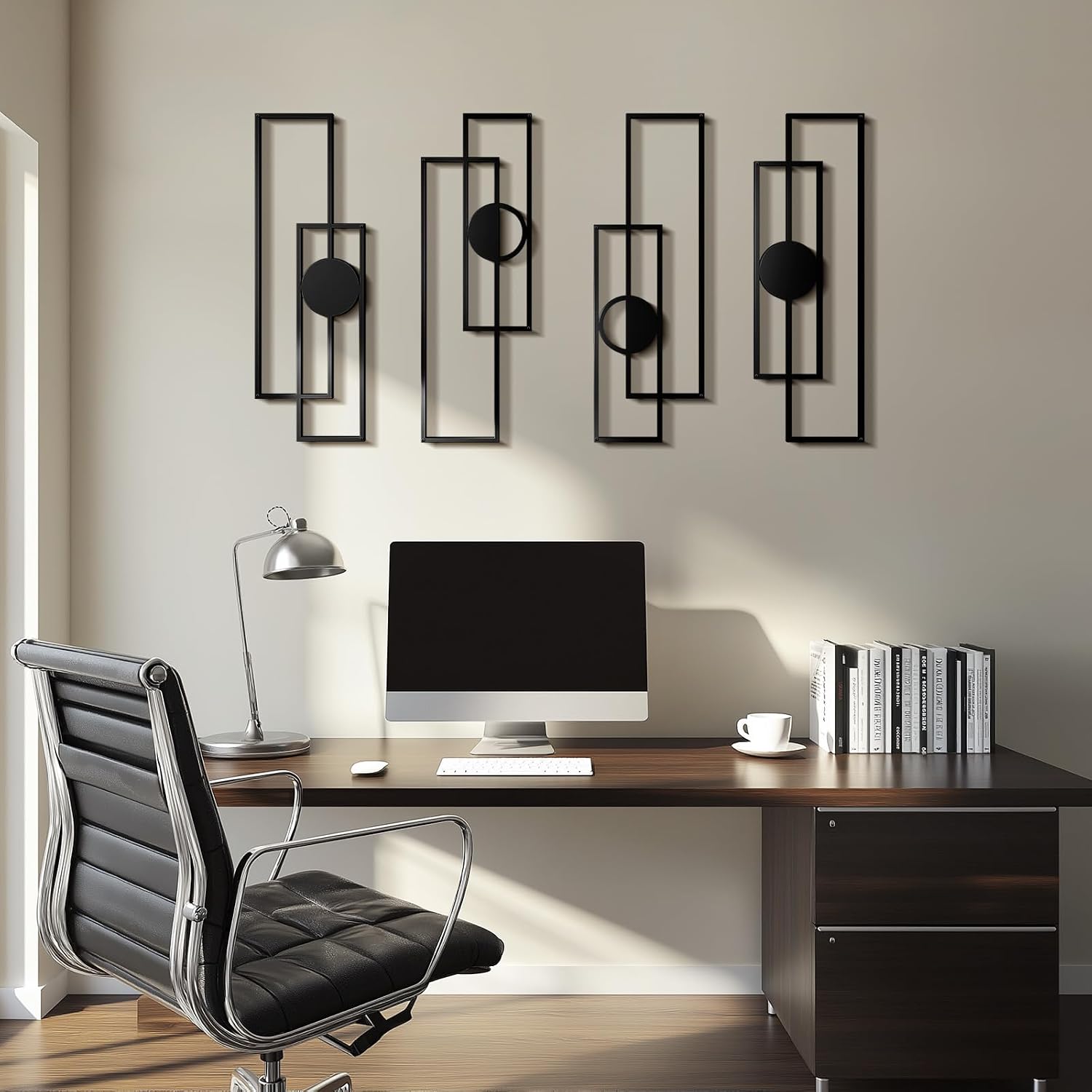 4Pcs 3D Layered Abstract Black Metal Geometric Wall Art