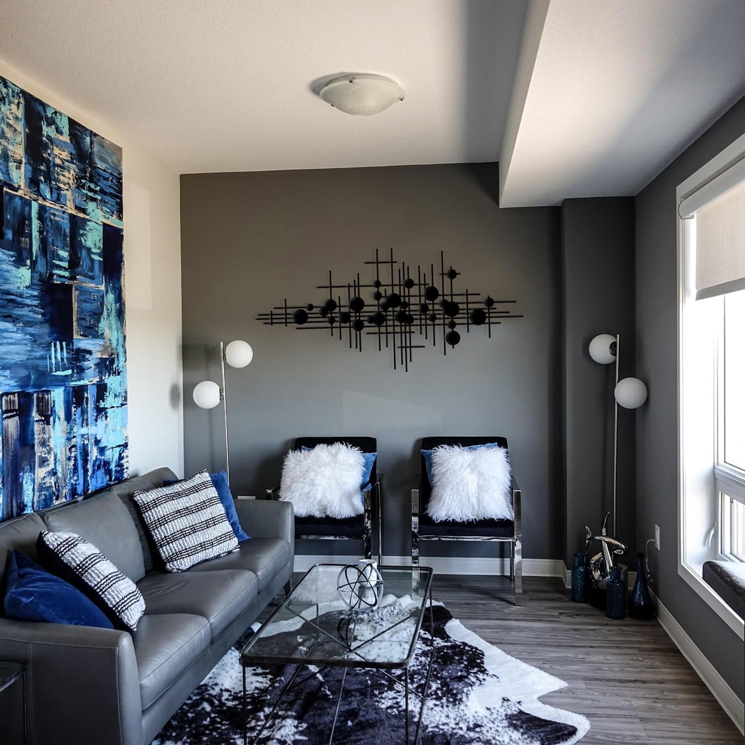 33.9×15.7 Inch Modern Black Geometric Metal Wall Sculpture