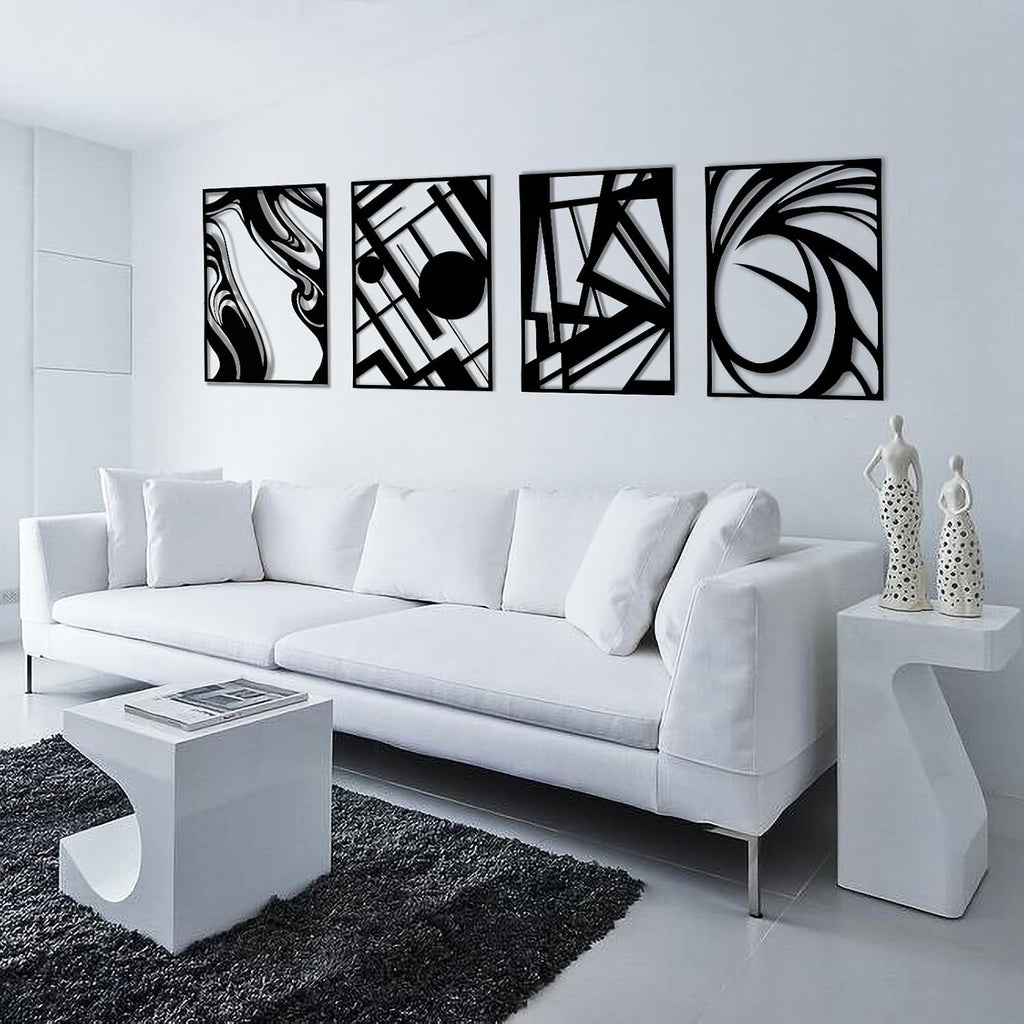 4 Pack 22.5×15.7 Inch Matte Black 3D Single Line Metal Wall Art