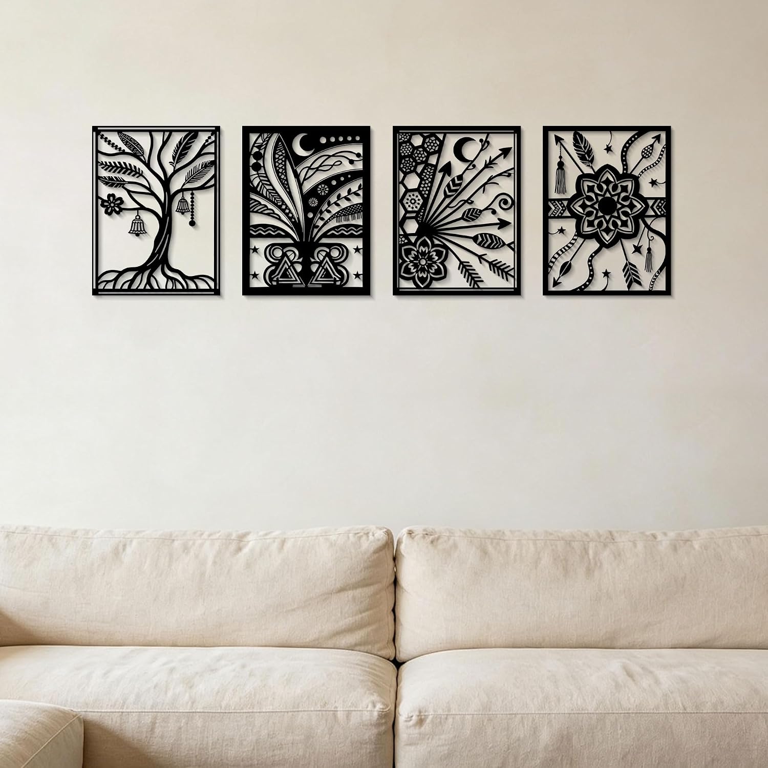 Boho Black Line Metal Wall Hanging