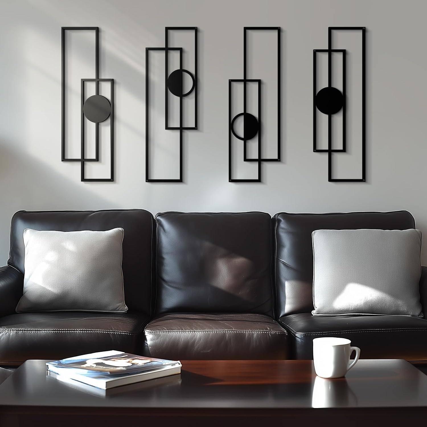 4Pcs 3D Layered Abstract Black Metal Geometric Wall Art