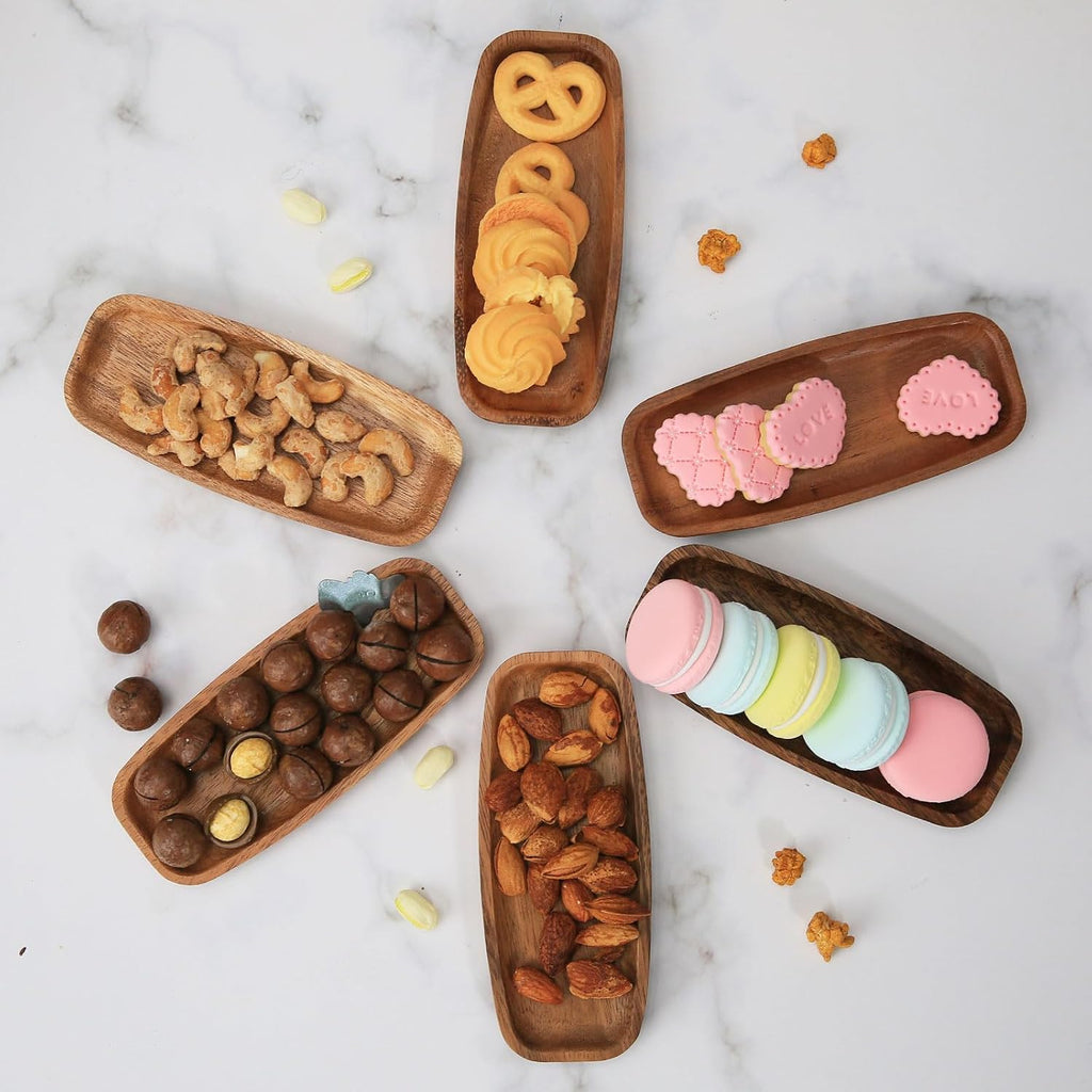 7 Inch Acacia Wood Multi-use Mini Serving Trays 6 Pcs