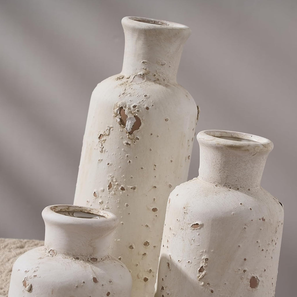 3pc Whitewashed Terracotta Vases