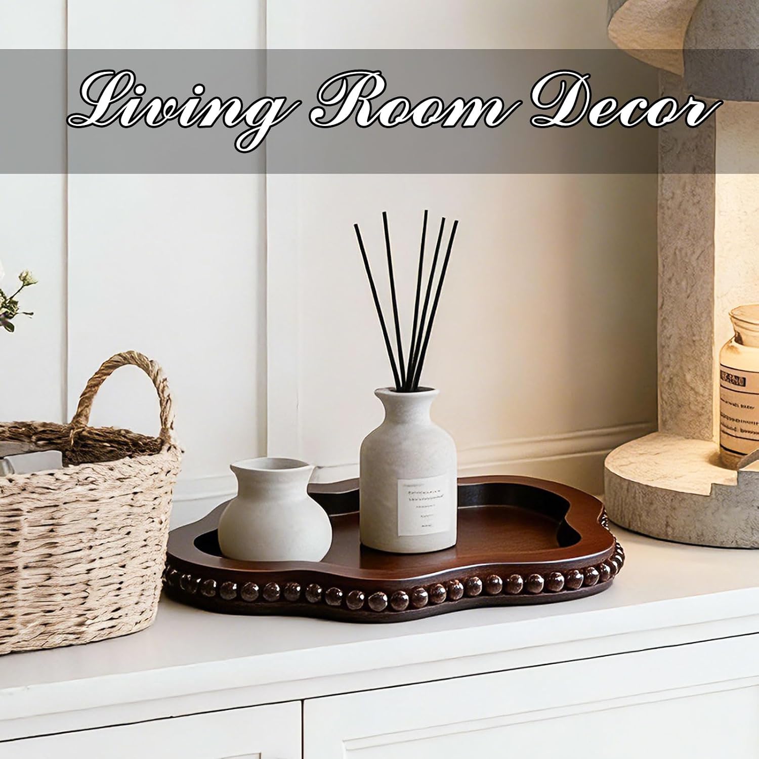 Brown Beaded Cloud Shaped Wooden Decor Storage Tray