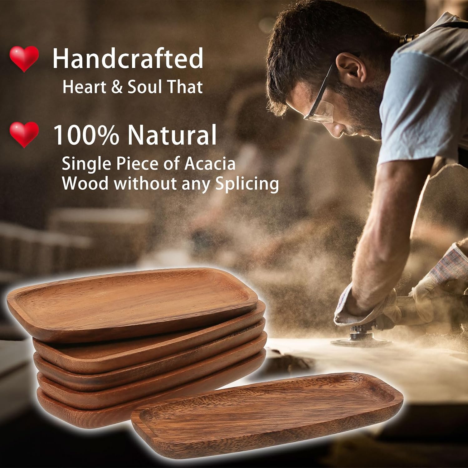 7 Inch Acacia Wood Multi-use Mini Serving Trays 6 Pcs