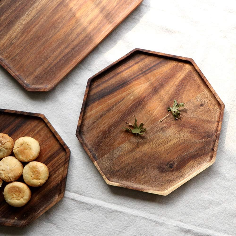 2 Pcs Round & Square Acacia Wood Serving Trays