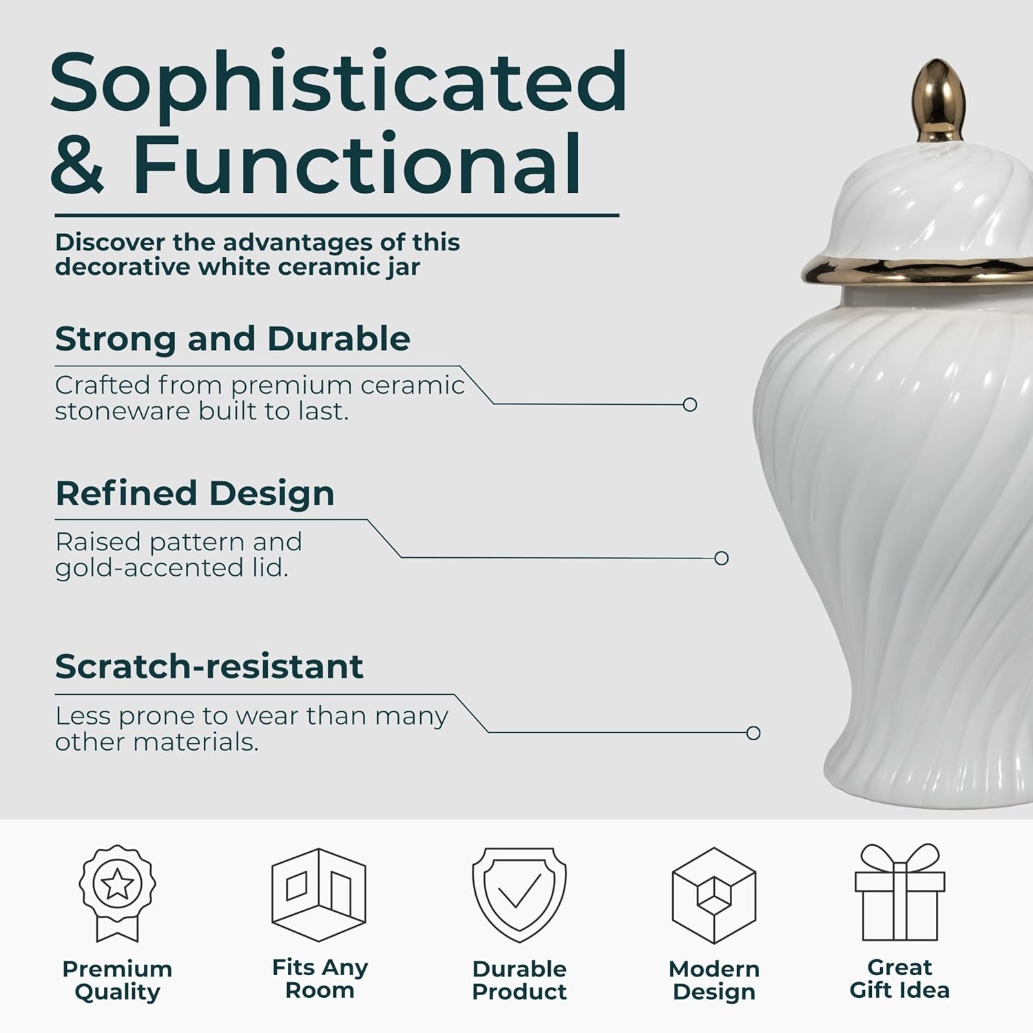 White Gold Lidded Ceramic Temple Jar