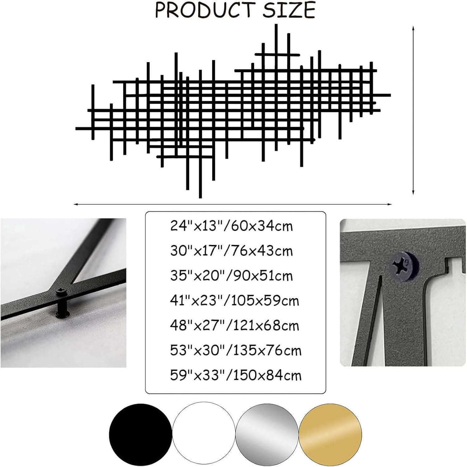 35×20 Inch Black Minimalist Geometric Line Metal Wall Art
