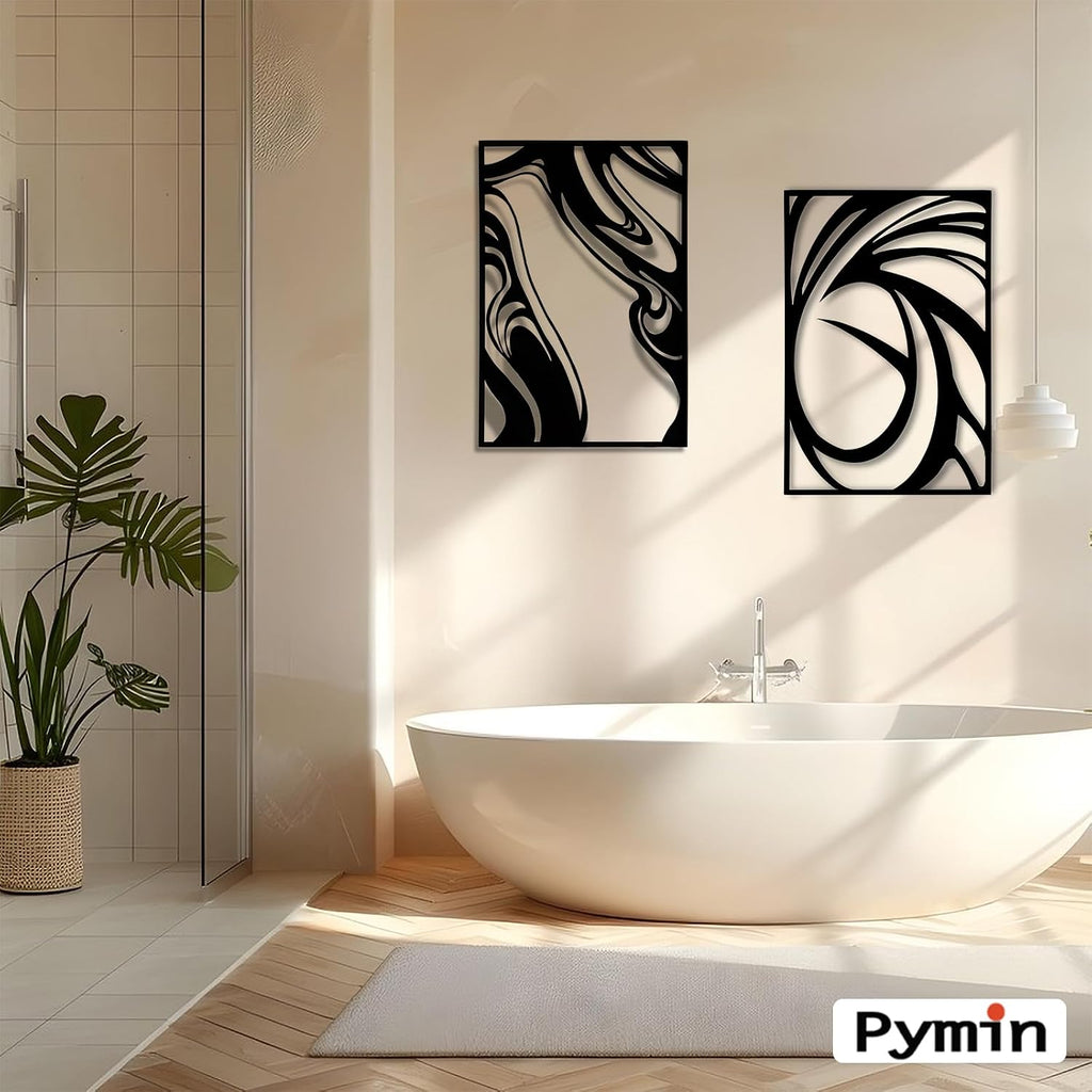 4 Pack 22.5×15.7 Inch Matte Black 3D Single Line Metal Wall Art