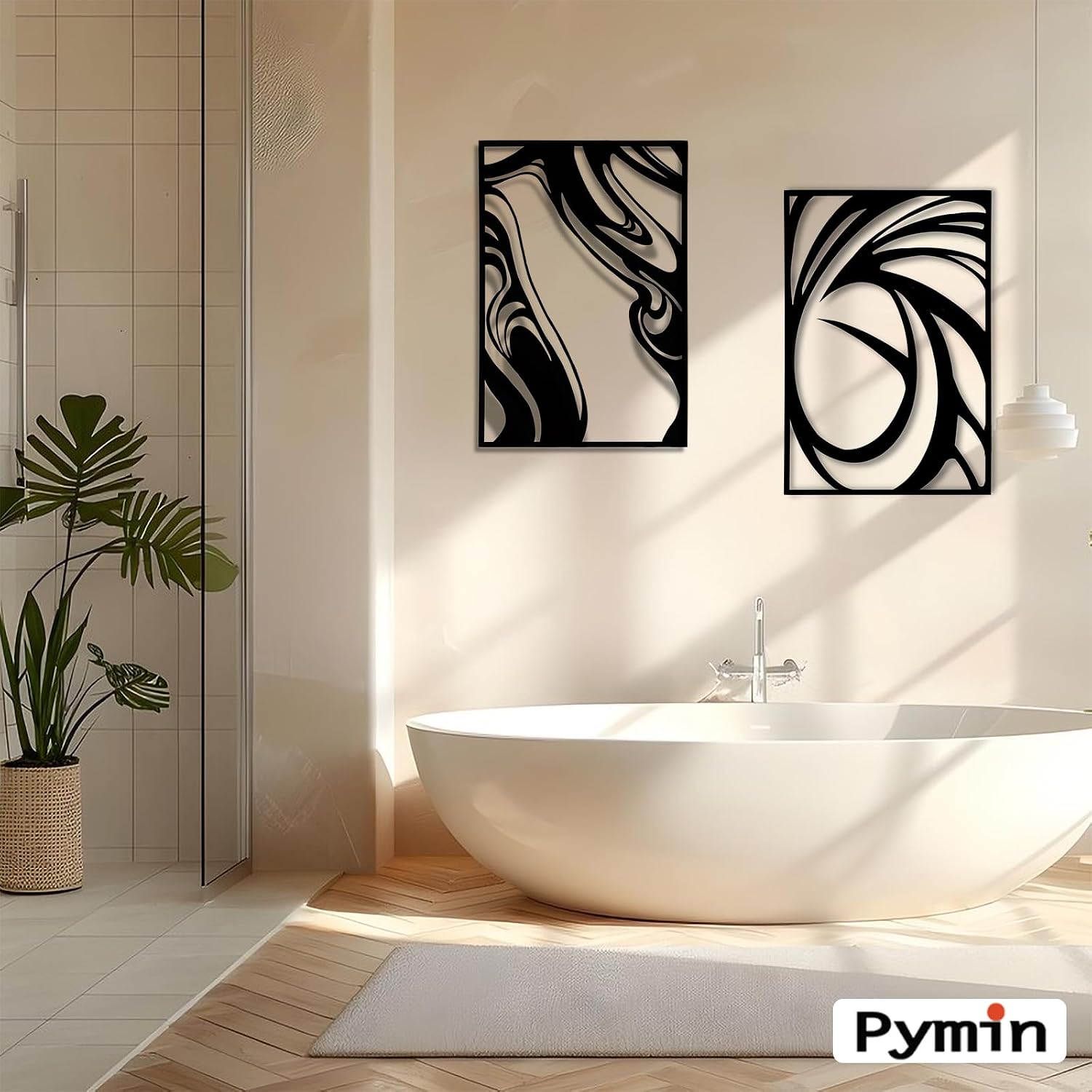 4 Pack 22.5×15.7 Inch Matte Black 3D Single Line Metal Wall Art
