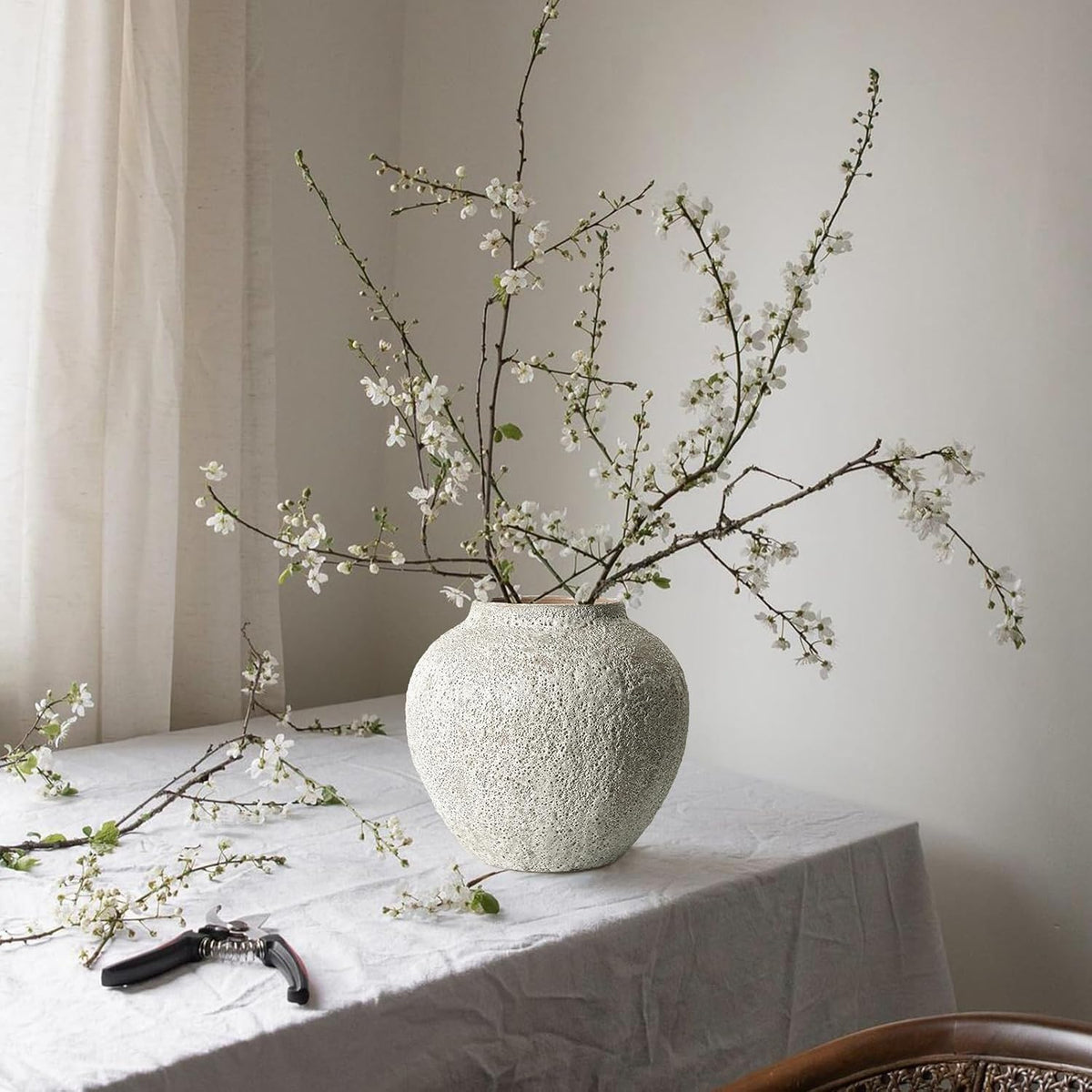 White Vintage Farmhouse Floor Vase