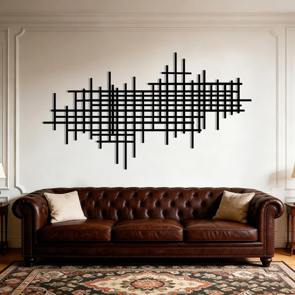 35×20 Inch Black Minimalist Geometric Line Metal Wall Art