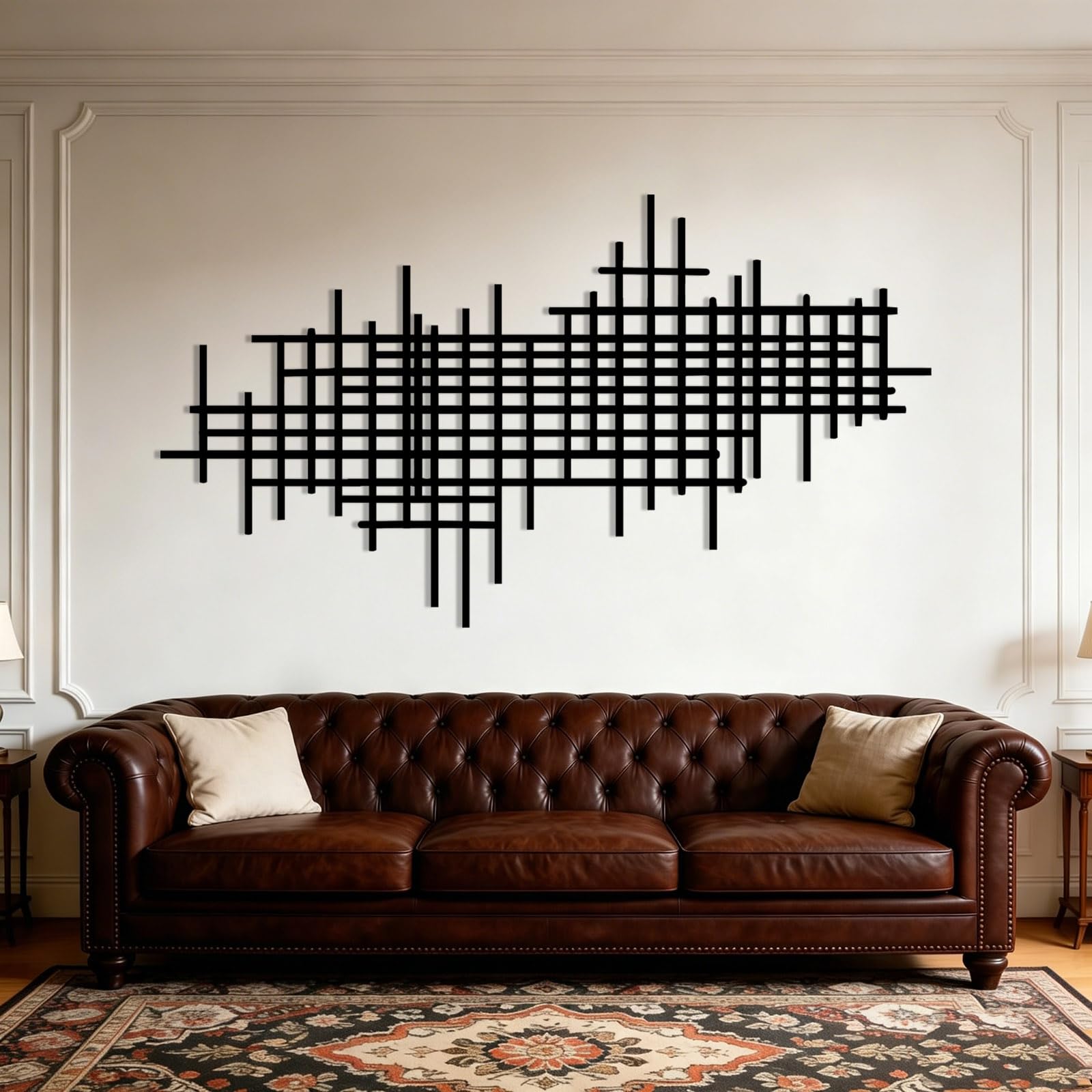 35×20 Inch Black Minimalist Geometric Line Metal Wall Art