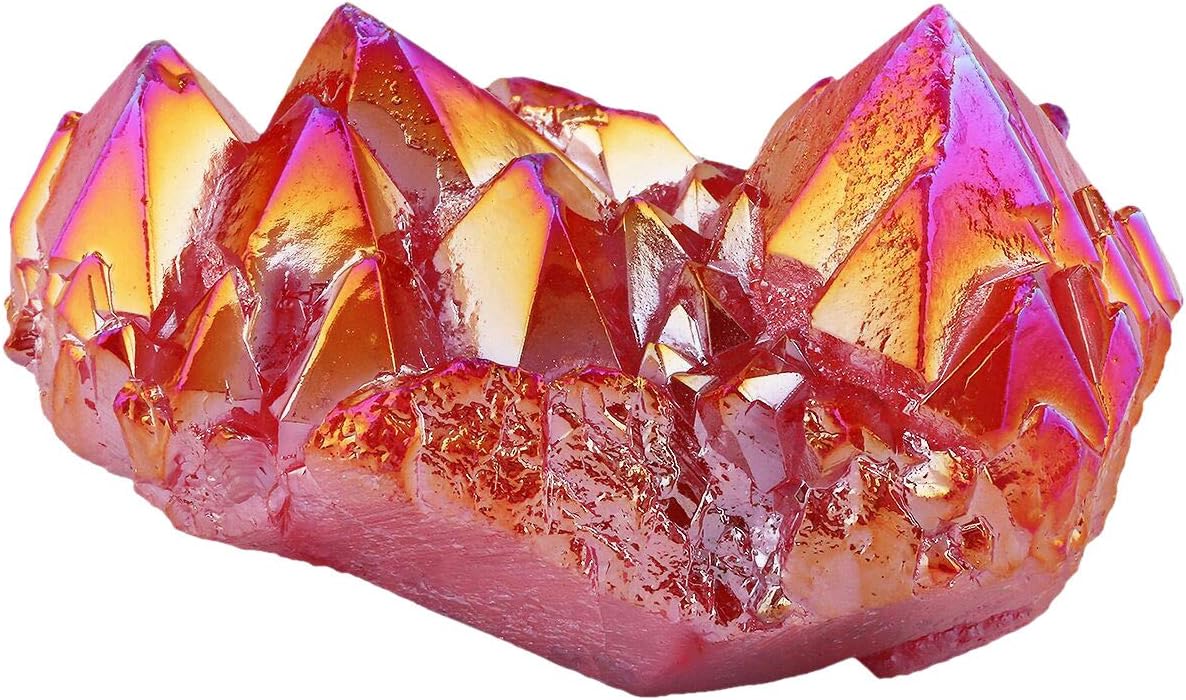 Red Titanium Coated Crystal Geode Cluster