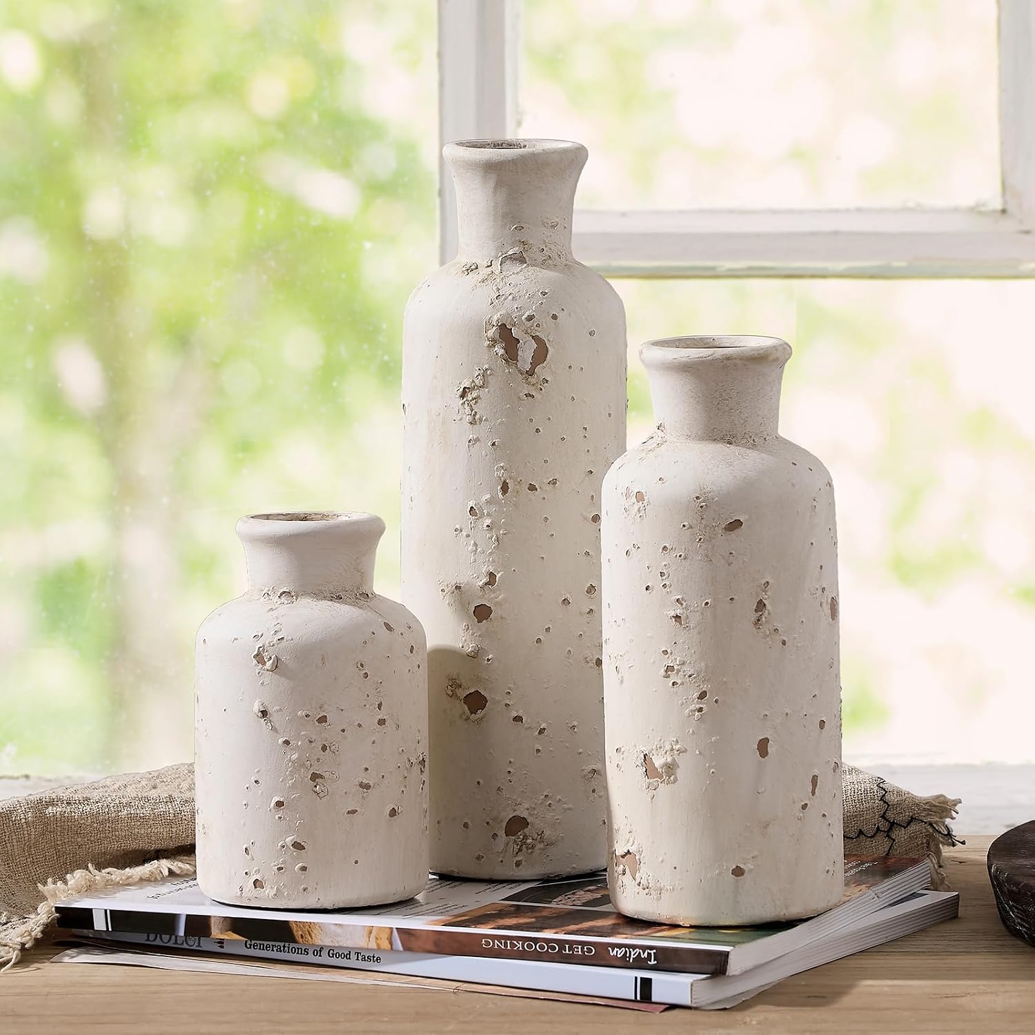 3pc Whitewashed Terracotta Vases