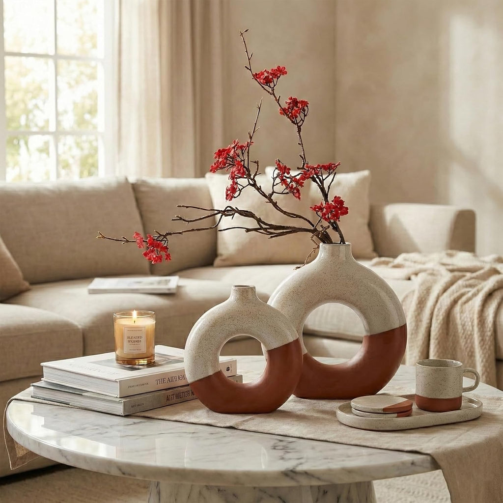 2pc Matte Donut Ceramic Vases