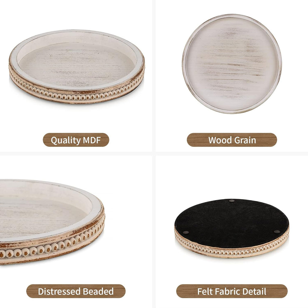 10.5 Inch Whitewashed Farmhouse Round Decor Tray