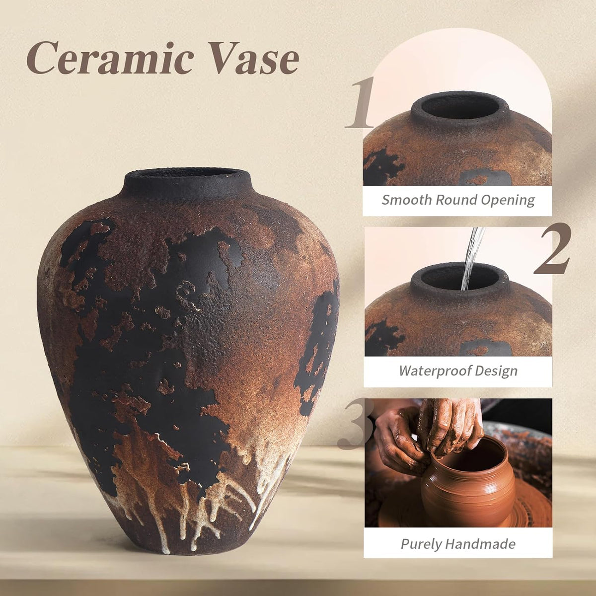 Brown Farmhouse Ceramic Decor Vase